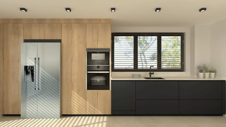 Cocina Santos negra con isla abierta al salón