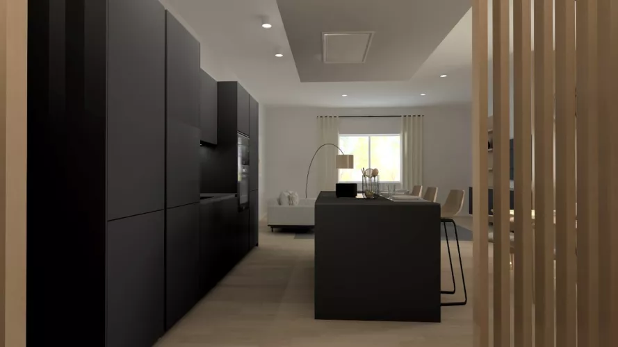 Cocina Santos negra con isla abierta al salón