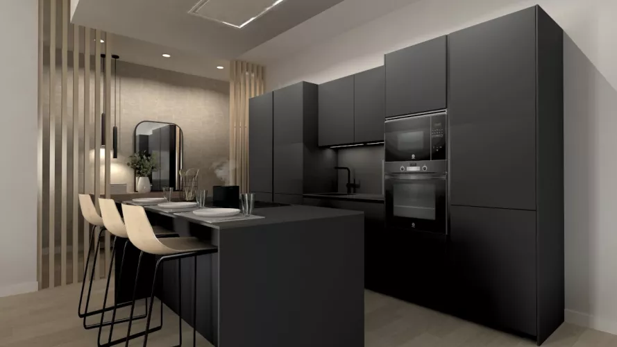 Cocina Santos negra con isla