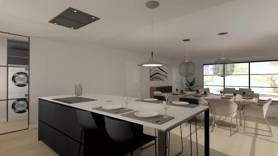 Cocina Santos negra y nogal con isla