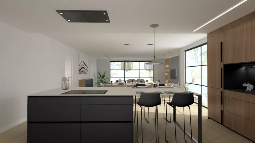 Cocina Santos negra y nogal con isla