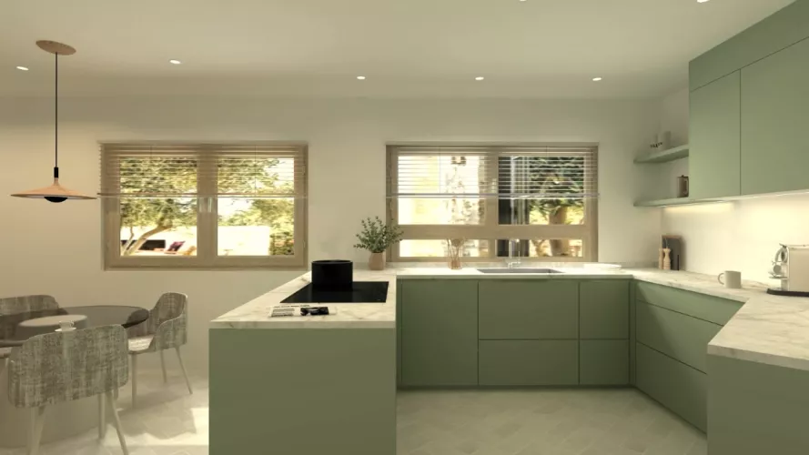 Cocina Verde Salvia con isla