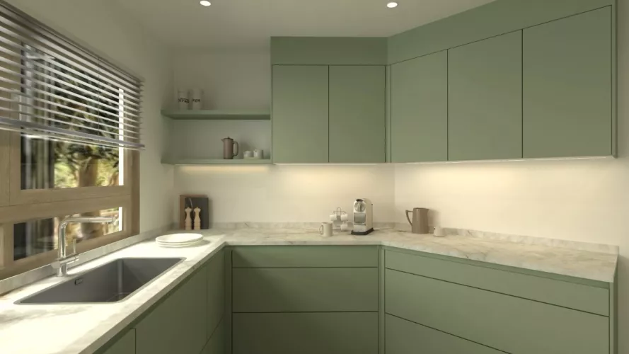 Cocina Verde Salvia con isla