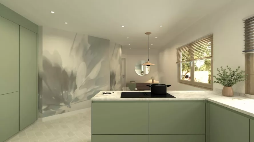 Cocina Verde Salvia con isla