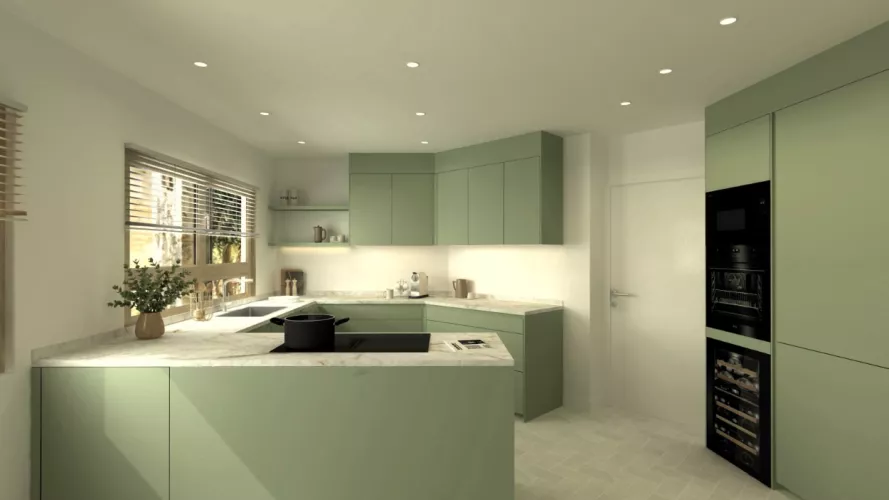 Cocina Verde Salvia con isla