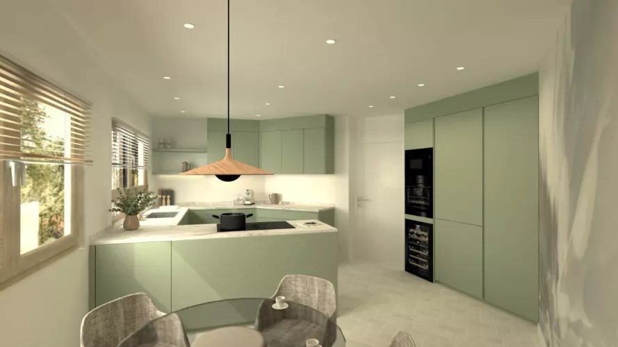 Cocina Verde Salvia con isla