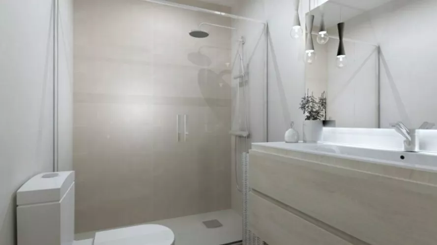 Baño color crema y blanco natural