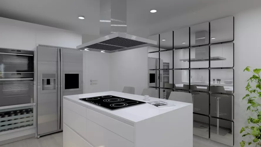 Cocina Santos | Modelo Line Laminado Seda Blanco | Encimera Granito Negro