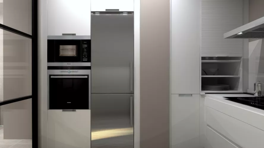 Aravaca | Cocina Santos | Modelo Line Estratificado Blanco y Fresno | Encimera Silestone Blanco