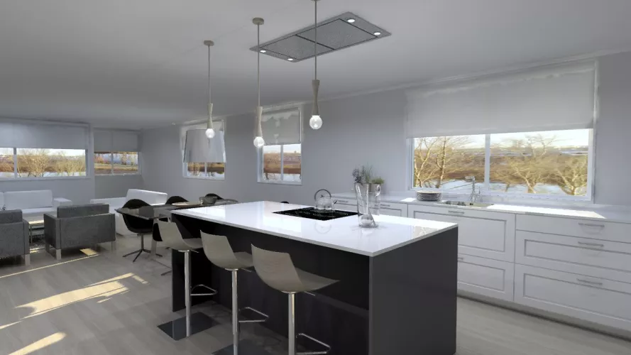 Cocina Santos | Cocina Época Laca Seda Gris Basalto | Encimera Granito Alaska