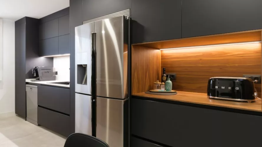 Frente cocina Santos negra y nogal