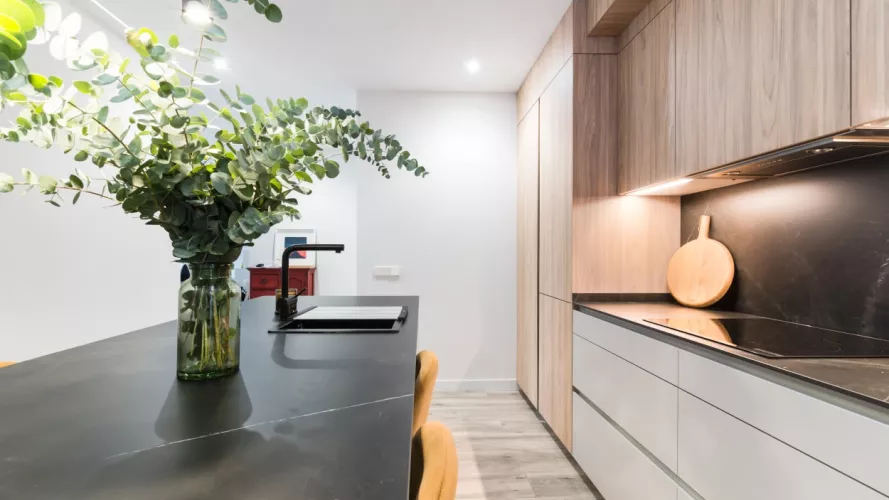 Frente muebles altos, bajos y columnas en cocina Santos