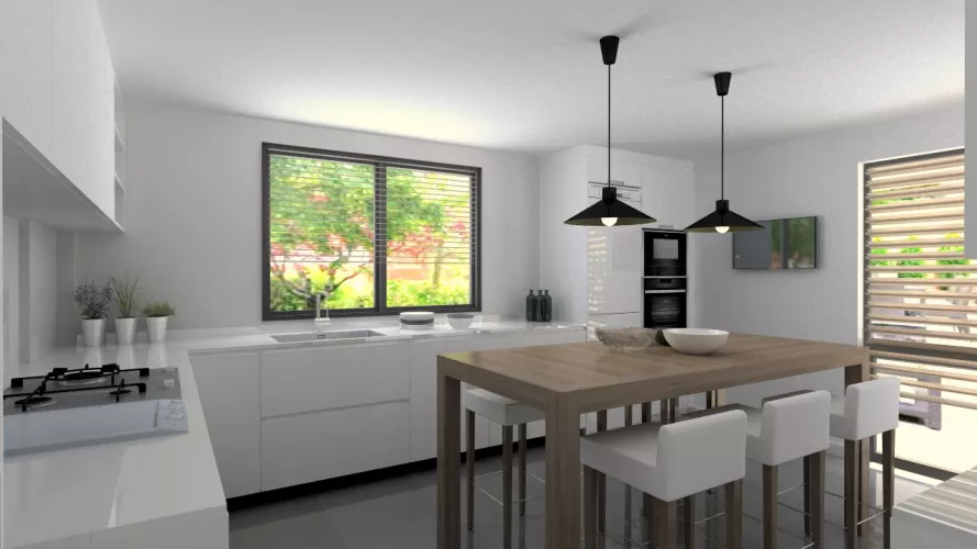 Aravaca | Cocina Santos | Modelo Line Estatrificado Blanco | Encimera Silestone Blanco 