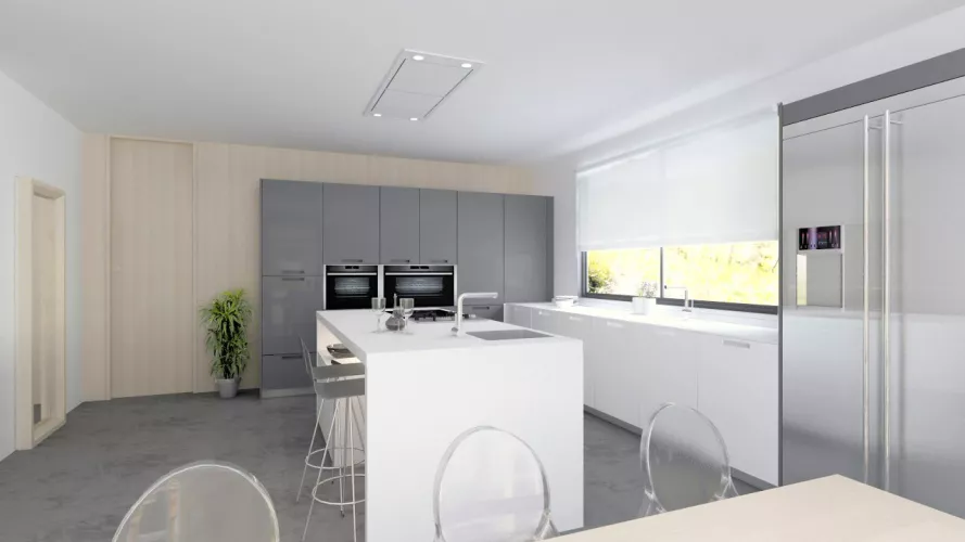 Madrid | Cocina Santos | Modelo Karmel Gris y Blanco Corian