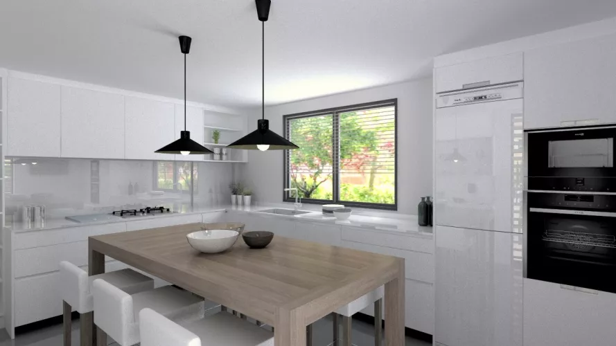 Aravaca | Cocina Santos | Modelo Line Estatrificado Blanco | Encimera Silestone Blanco 