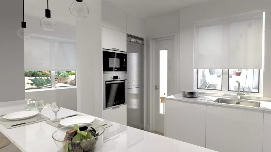 Aravaca | Cocina Santos | Modelo Minos Line Estratificado Blanco | Encimera Silestone Blanco