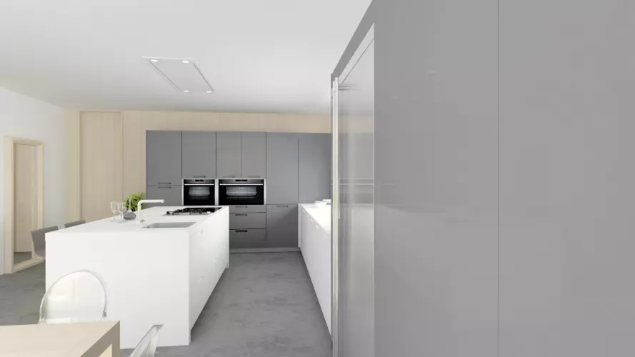 Madrid | Cocina Santos | Modelo Karmel Gris y Blanco Corian