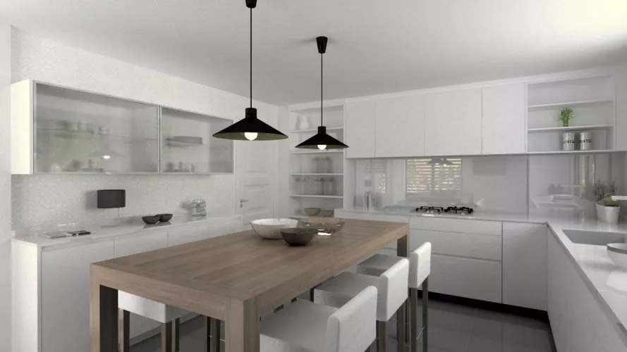 Aravaca | Cocina Santos | Modelo Line Estatrificado Blanco | Encimera Silestone Blanco 