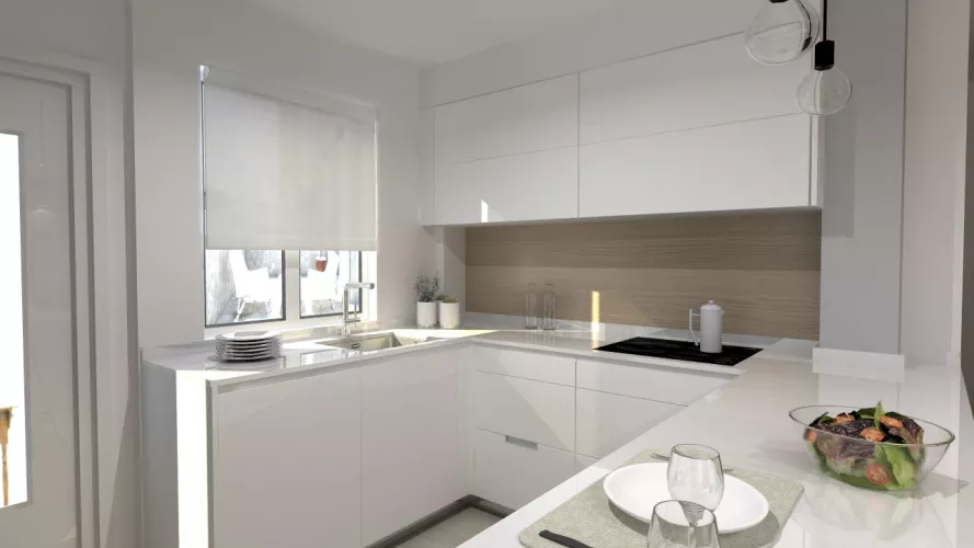 Aravaca | Cocina Santos | Modelo Minos Line Estratificado Blanco | Encimera Silestone Blanco