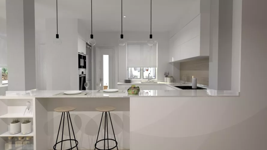 Aravaca | Cocina Santos | Modelo Minos Line Estratificado Blanco | Encimera Silestone Blanco