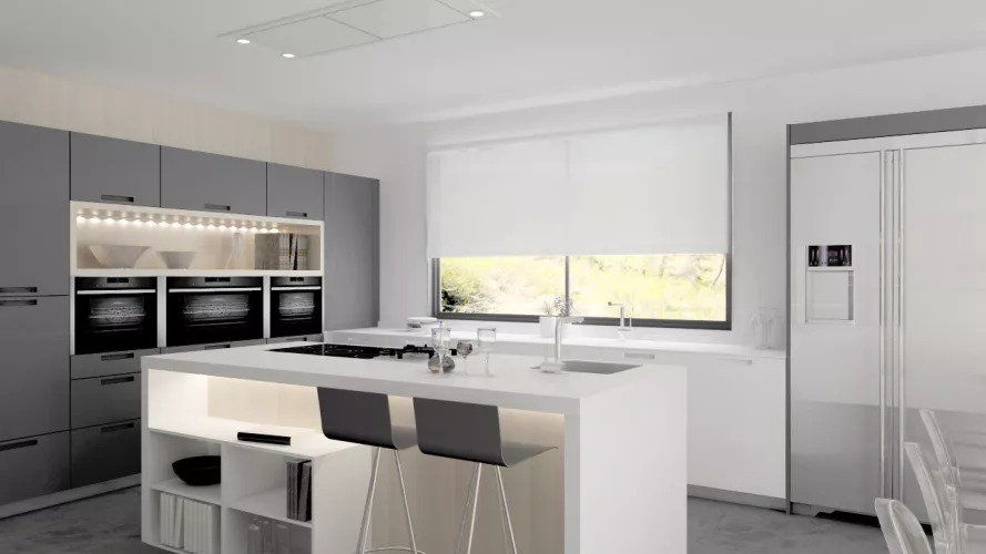 Madrid | Cocina Santos | Modelo Karmel Gris y Blanco Corian