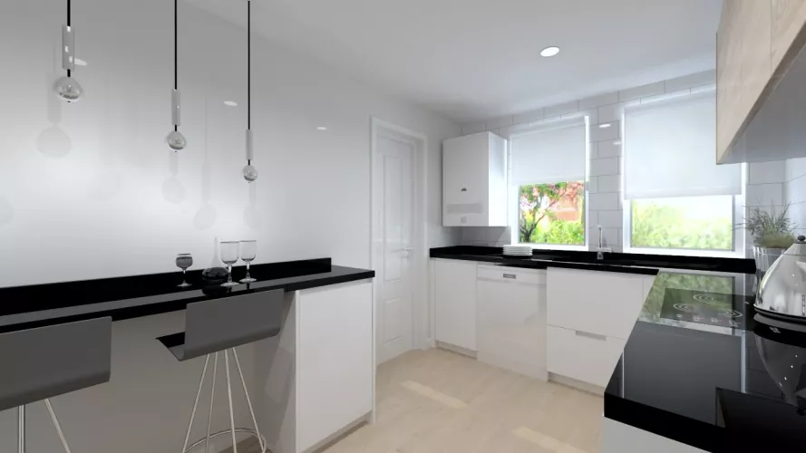 Cocina Santos Modelo LINE en Aravaca con Encimera de Granito Negro