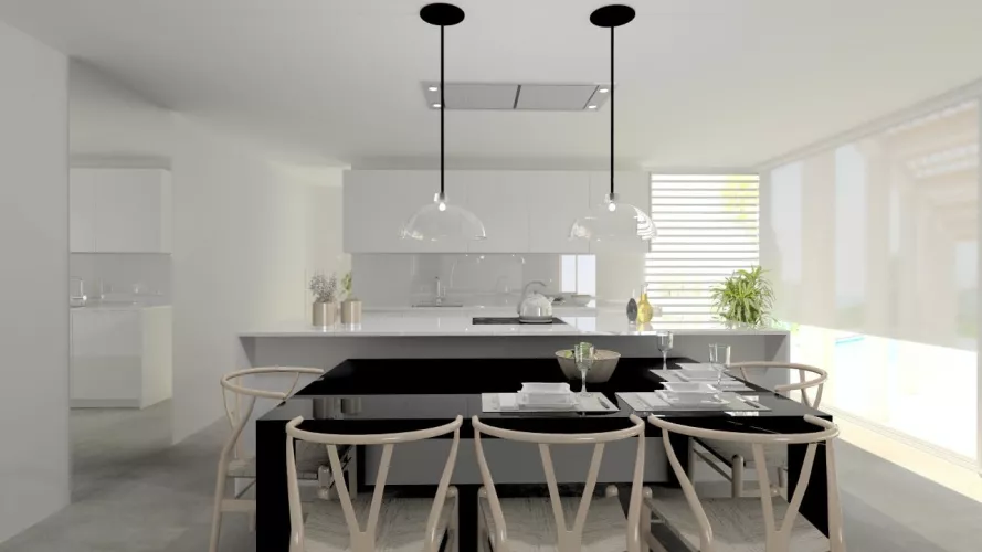 Cocina Santos I Modelo Line-E Blanco Seff y Modelo Minos-E color Negro Cromo Mate | Encimera Silestone Blanco Zeus