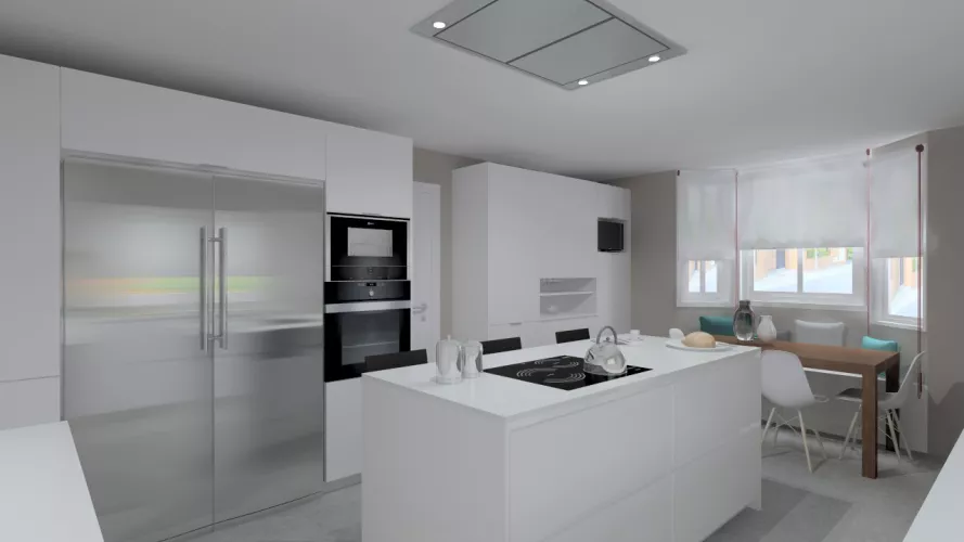 Madrid | Cocina Santos | Modelo Line L Laminado Seda Mate | Encimera Silestone Blanco Zeus