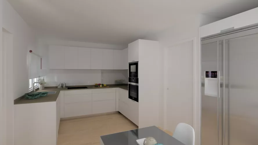 Proyecto en Madrid – Cocina Santos LINE-L en laminado seda mate con encimera Silestone Blanco Zeus y diseño abierto