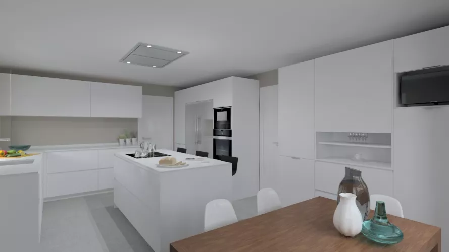 Madrid | Cocina Santos | Modelo Line L Laminado Seda Mate | Encimera Silestone Blanco Zeus