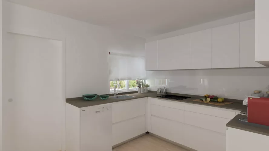 Proyecto en Madrid – Cocina Santos LINE-L en laminado seda mate con encimera Silestone Blanco Zeus y diseño abierto