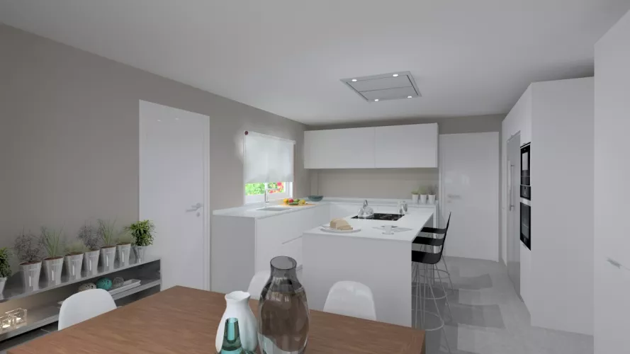 Madrid | Cocina Santos | Modelo Line L Laminado Seda Mate | Encimera Silestone Blanco Zeus