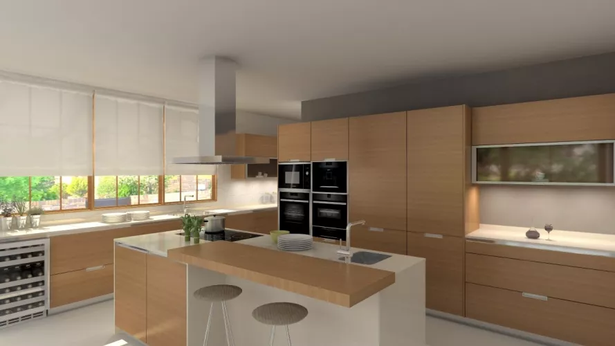 Aravaca | Cocina Santos | Modelo Minos W Chapa Nogal | Encimera Silestone Haiku