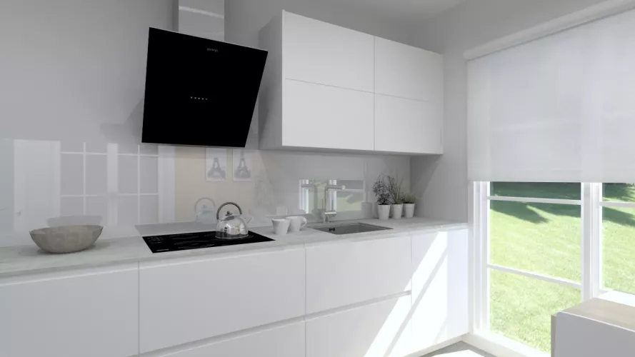 Aravaca | Cocina Santos | Modelo Minos Laminado Seda Blanco | Encimera Neolith Cement 