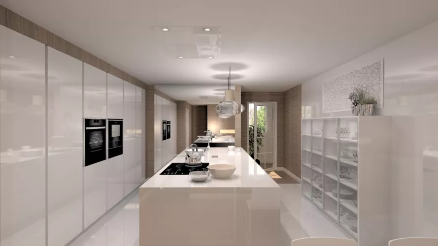 Aravaca | Cocina Santos | Modelo Line Laminado Blanco Brillo | Encimera Silestone Blanco