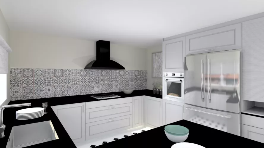 Madrid | Cocina Santos | Modelo Epoca Gris Piedra | Encimera Granito Negro Satén