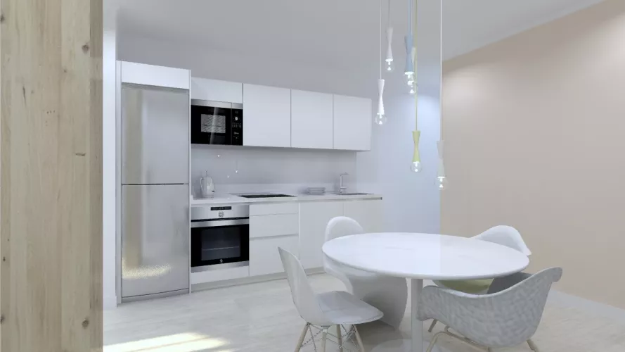 Cocina Santos | Modelo Line E13 Estratificado Blanco Innsbruck | Encimera Compac color Plomo