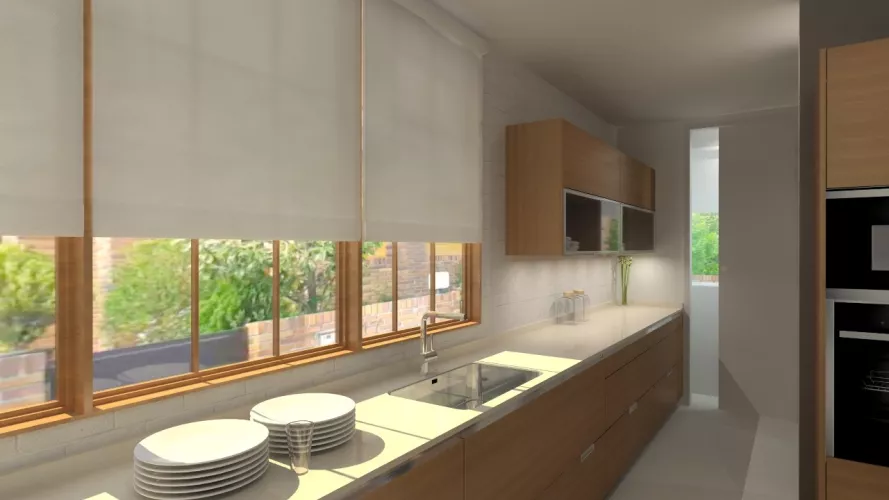 Aravaca | Cocina Santos | Modelo Minos W Chapa Nogal | Encimera Silestone Haiku