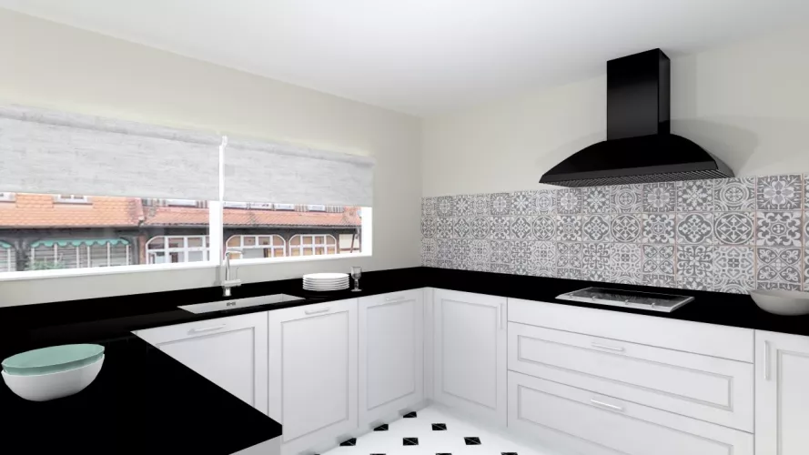 Madrid | Cocina Santos | Modelo Epoca Gris Piedra | Encimera Granito Negro Satén