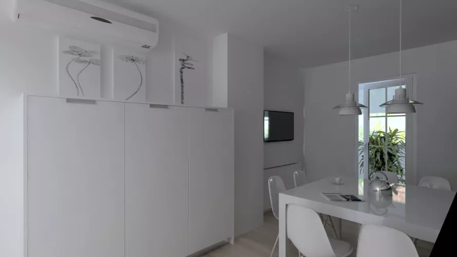 Aravaca | Cocina Santos | Modelo Minos Line Laminado Seda Blanco | Encimera Granito Zimbawe 