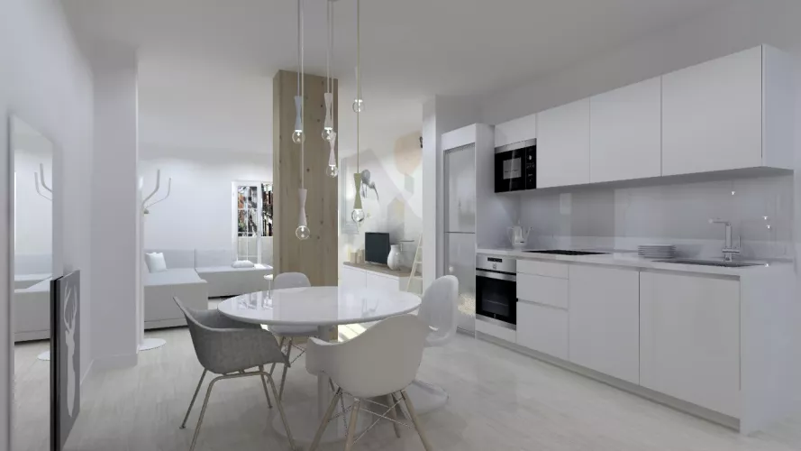 Cocina Santos | Modelo Line E13 Estratificado Blanco Innsbruck | Encimera Compac color Plomo