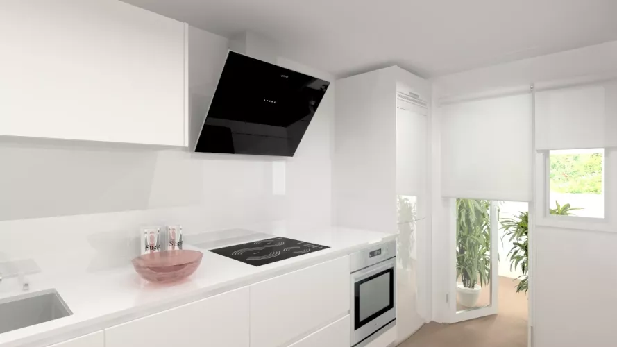 Aravaca | Cocina Santos | Modelo Line Estratificado Blanco | Encimera Silestone Blanco