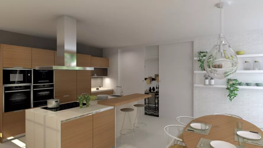 Aravaca | Cocina Santos | Modelo Minos W Chapa Nogal | Encimera Silestone Haiku