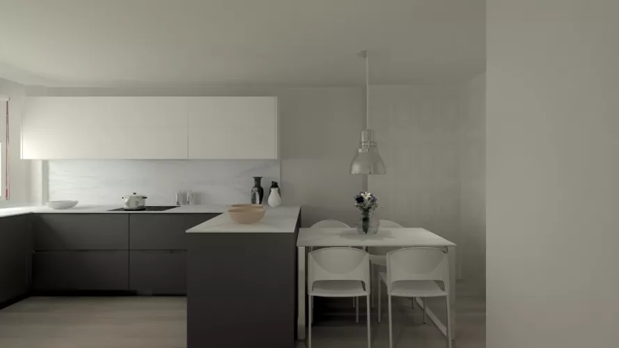 Aravaca | Cocina Santos | Modelo Intra Estratificado Gris Antracita | Encimera Porcelanico Estatuario