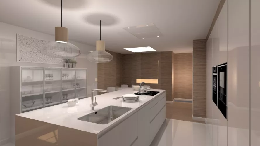 Aravaca | Cocina Santos | Modelo Line Laminado Blanco Brillo | Encimera Silestone Blanco