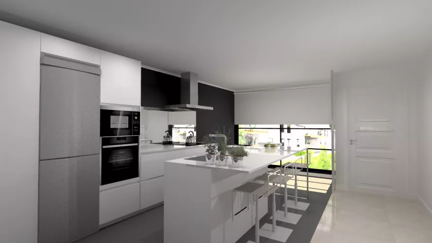 Cocina Santos | Modelo Line E Estratificado Blanco Innsbruk | Encimera Silestone Blanco Zeus