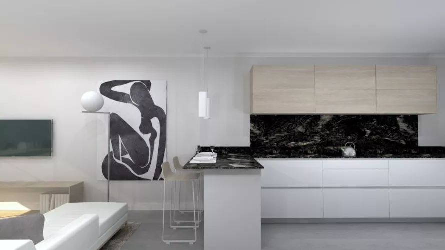 Cocina Santos Modelo Line E 13 Estratificado Grus Nube y Olmo Claro