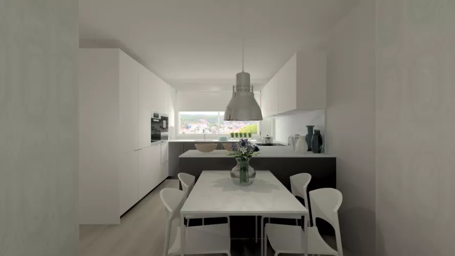 Aravaca | Cocina Santos | Modelo Intra Estratificado Gris Antracita | Encimera Porcelanico Estatuario