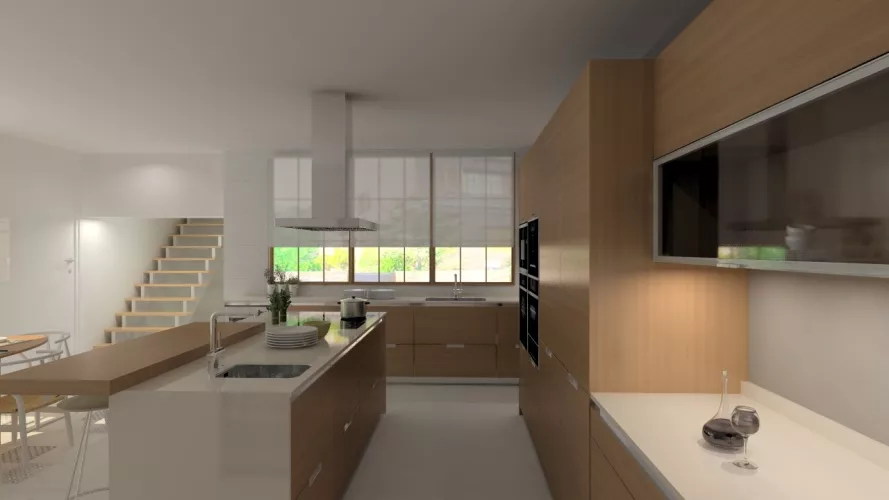 Aravaca | Cocina Santos | Modelo Minos W Chapa Nogal | Encimera Silestone Haiku