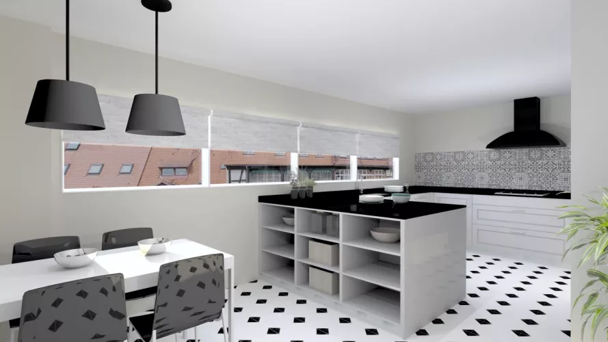 Madrid | Cocina Santos | Modelo Epoca Gris Piedra | Encimera Granito Negro Satén